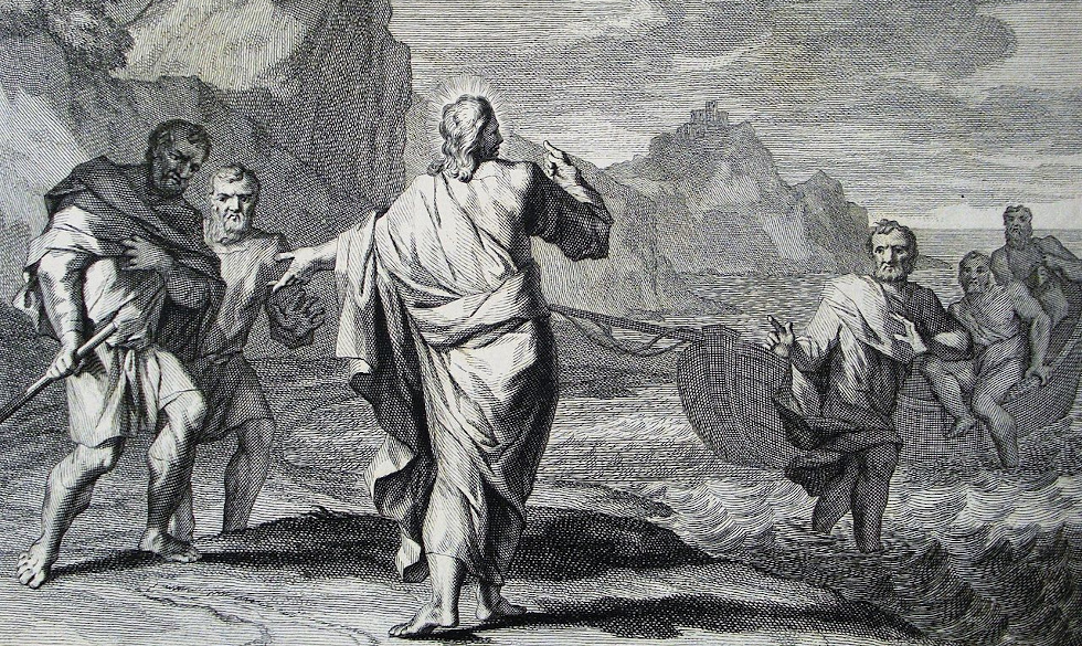 Simon Peter and Andrew with Christ - A print from the Phillip Medhurst Collection of Bible illustrations